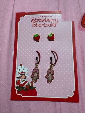 Strawberry Shortcake Pink & Red Strawberry Charm Earring Set